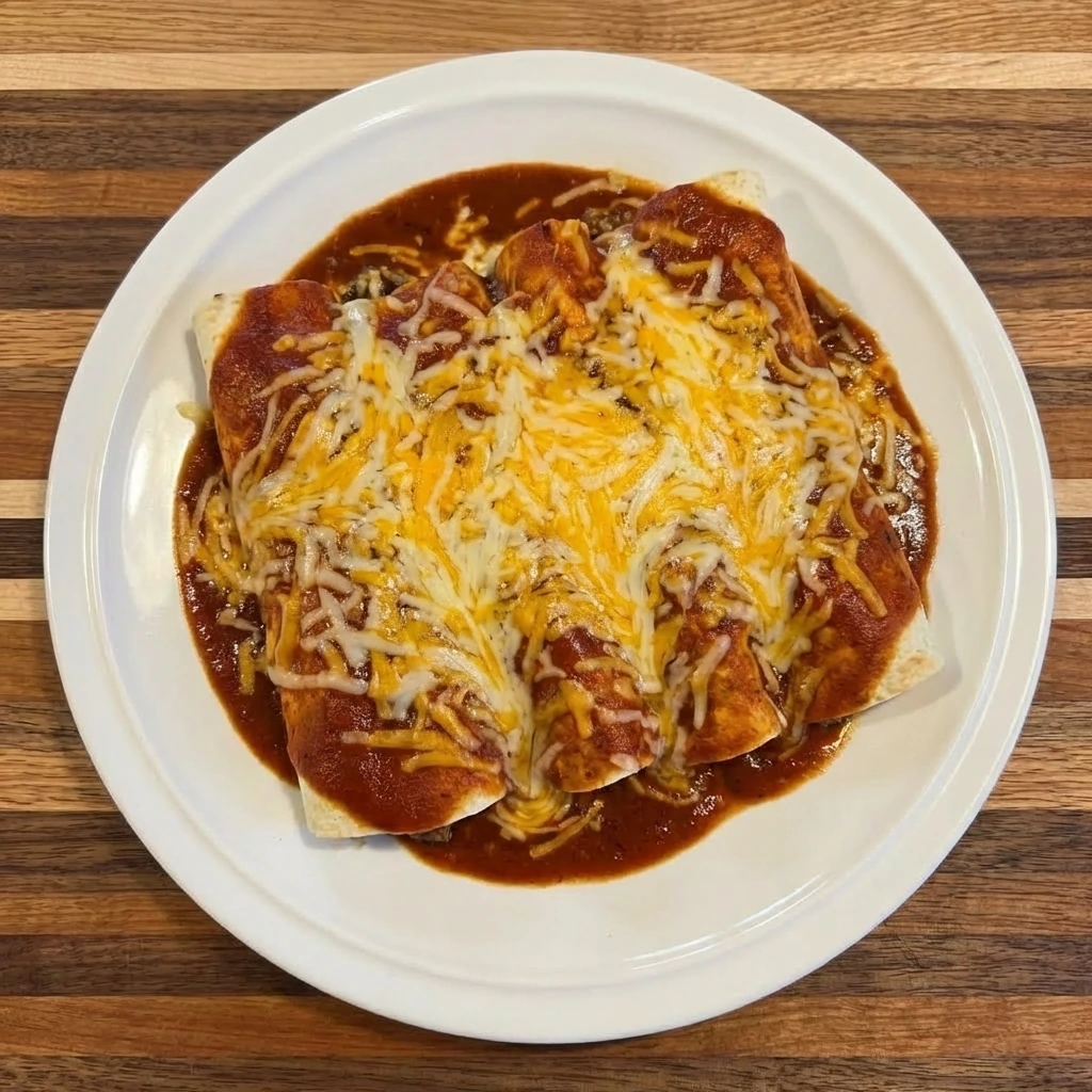 beef and cheese enchiladas plated