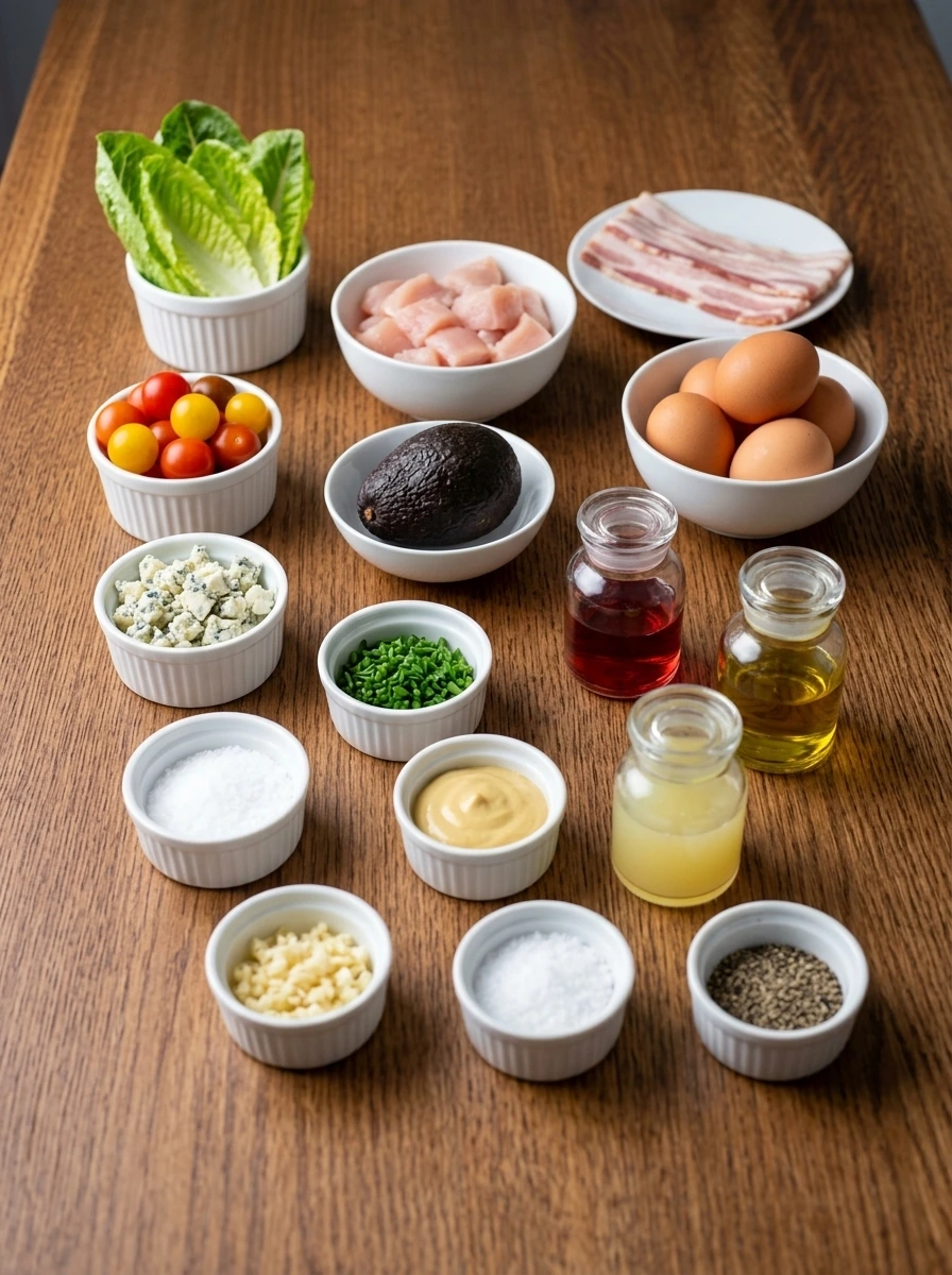 Classic Cobb Salad ingredients separated into individual containers