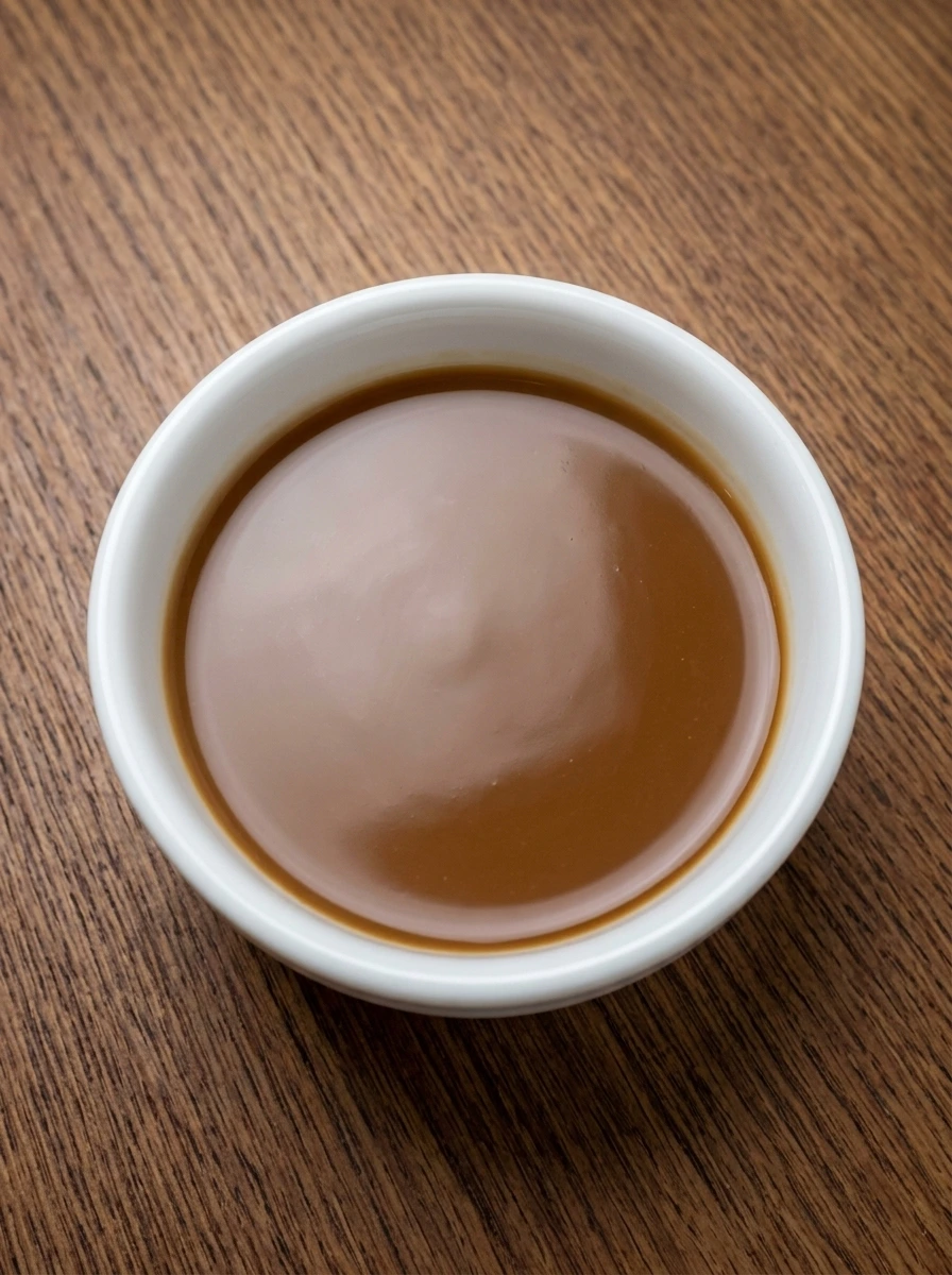 Savory stir fry sauce mixed in a white ceramic bowl