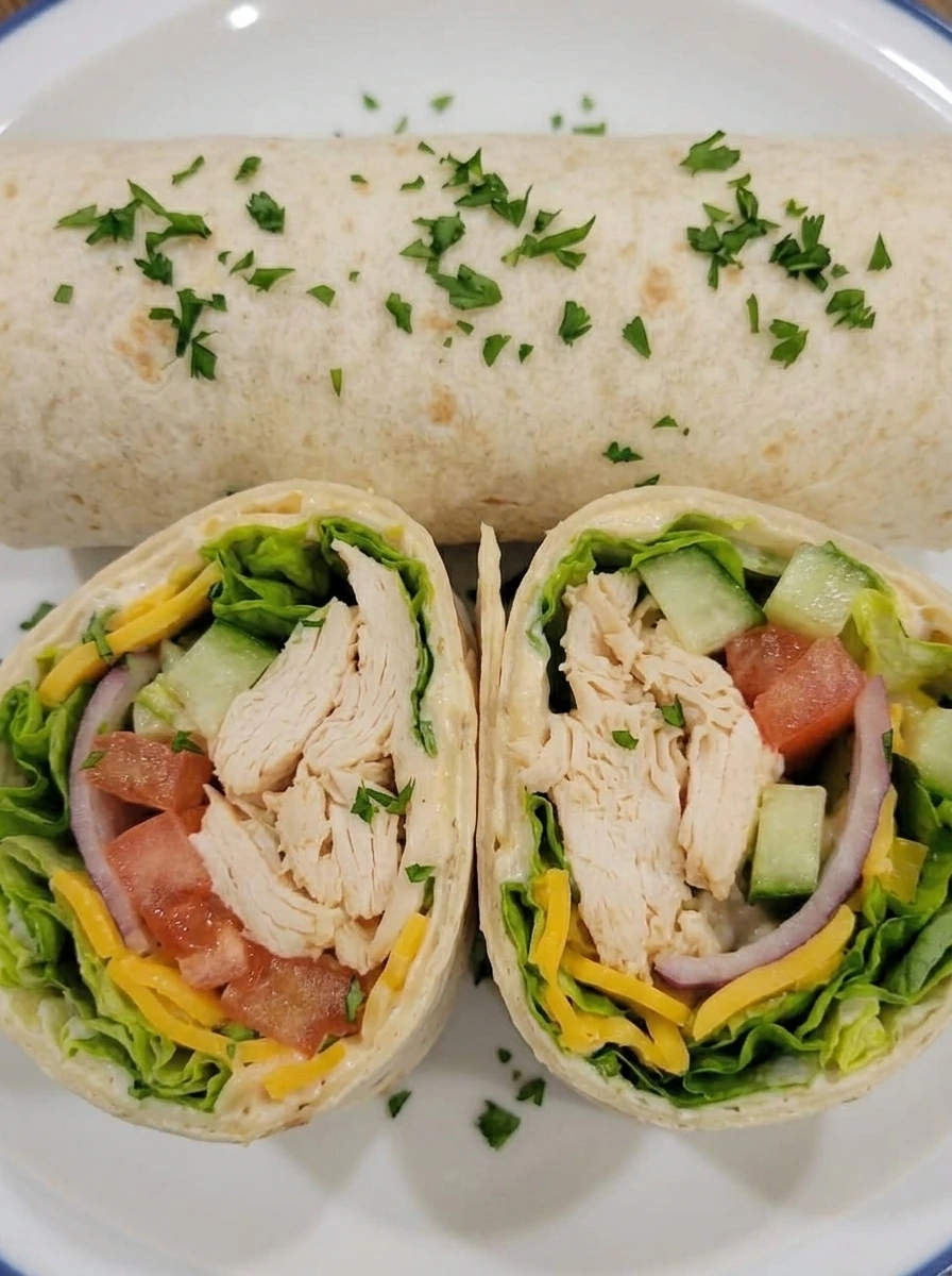 Finished easy chicken wrap plated and ready to serve