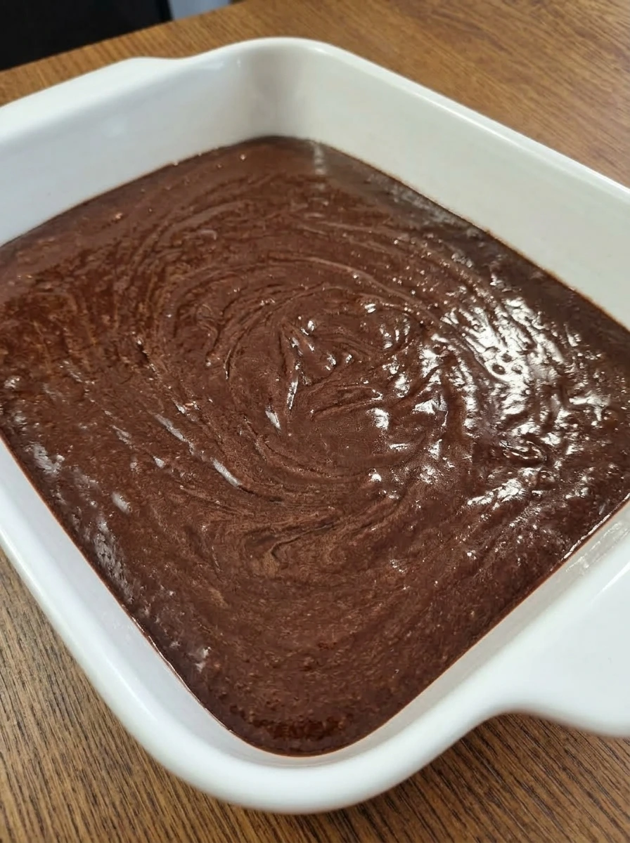 Glossy chocolate wet mixture in a white ceramic dish