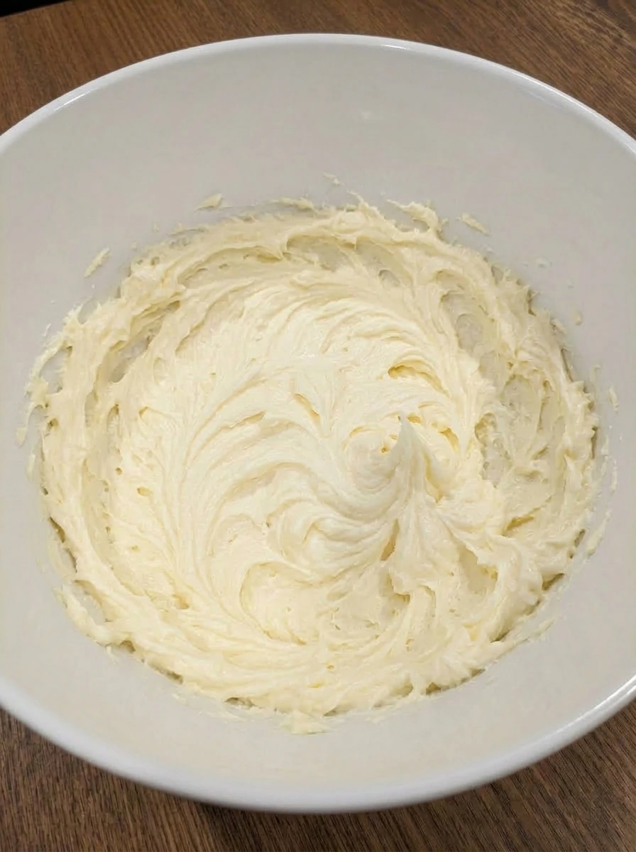 Creamed butter and sugar in bowl for mini lemon cake batter