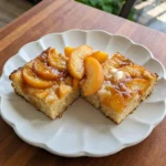 Peach Butter Swim Biscuits served on a white scalloped stoneware dessert plate
