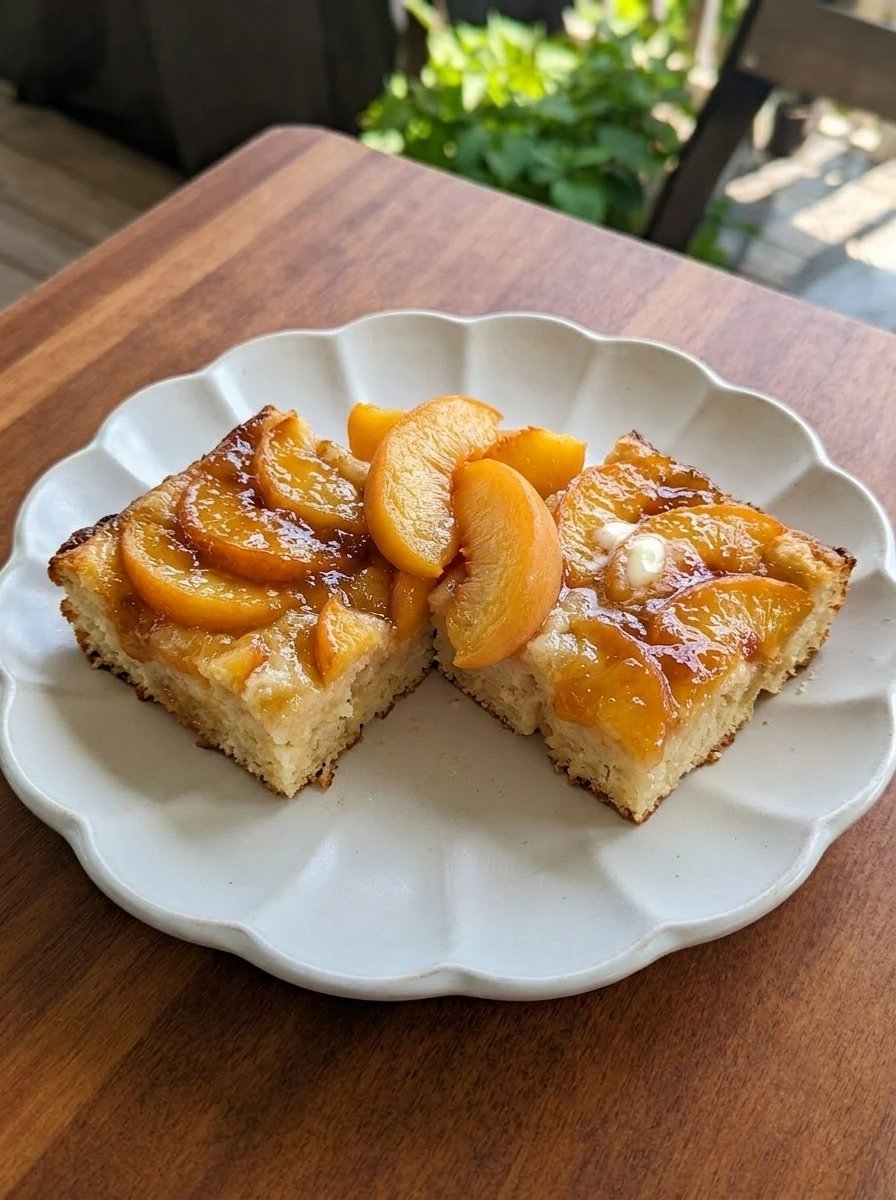 Peach Butter Swim Biscuits served on a white scalloped stoneware dessert plate