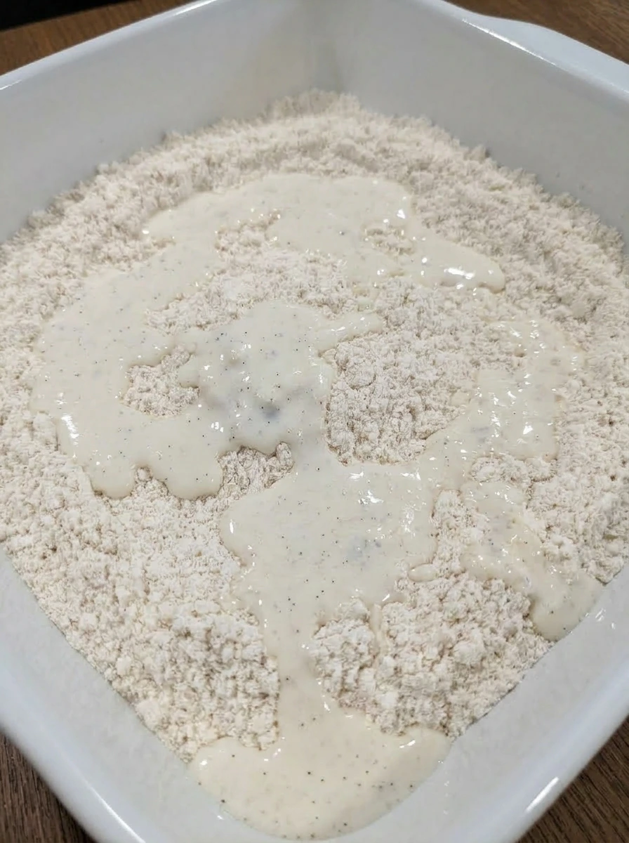 Buttermilk and vanilla added to dry ingredients for Peach Butter Swim Biscuits
