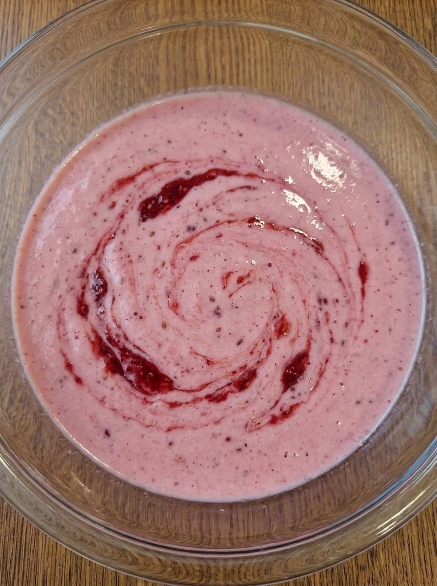 Raspberry mash mixed into creamy colada base