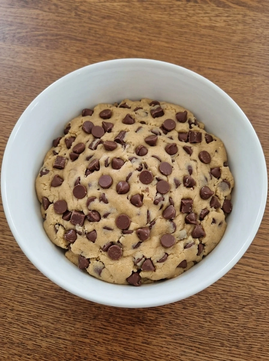 Chocolate chips folded into cookie dough