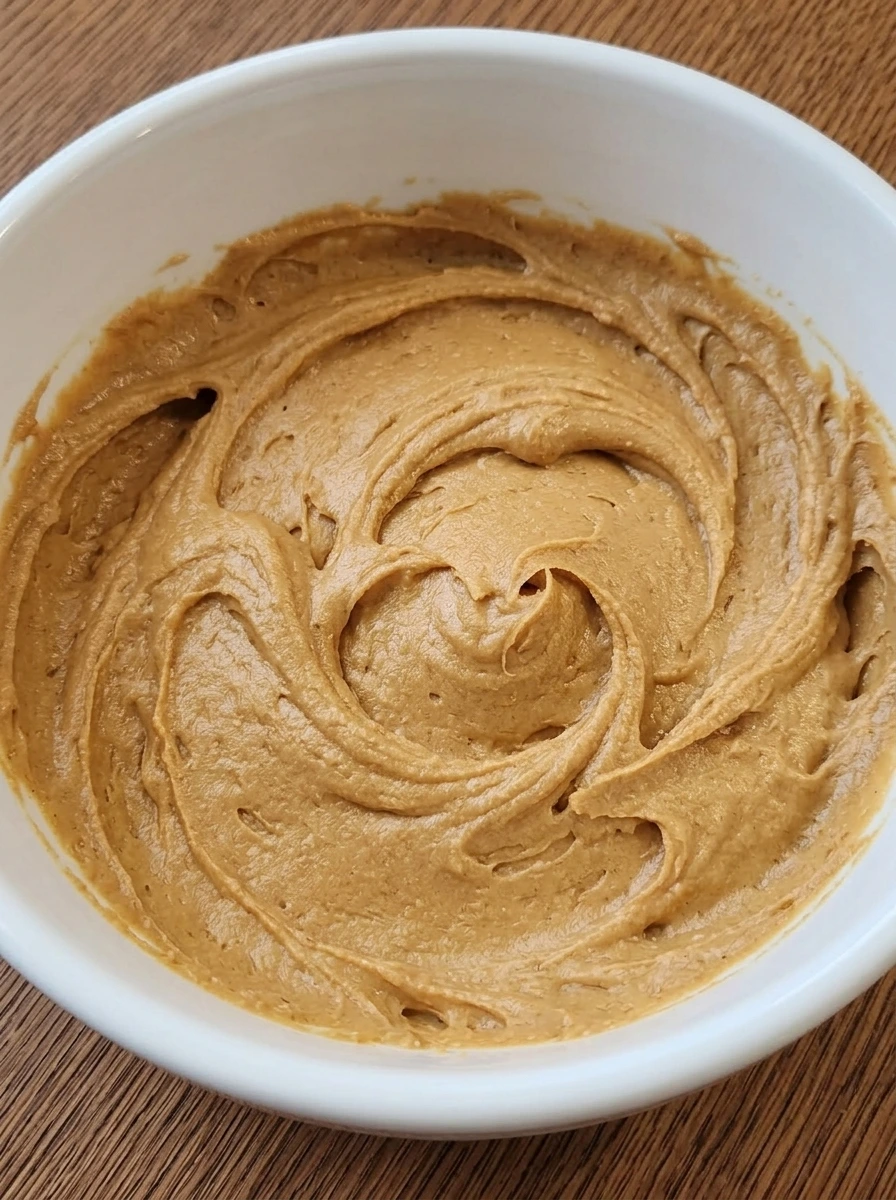 Peanut butter butter and sugars mixed into a creamy base