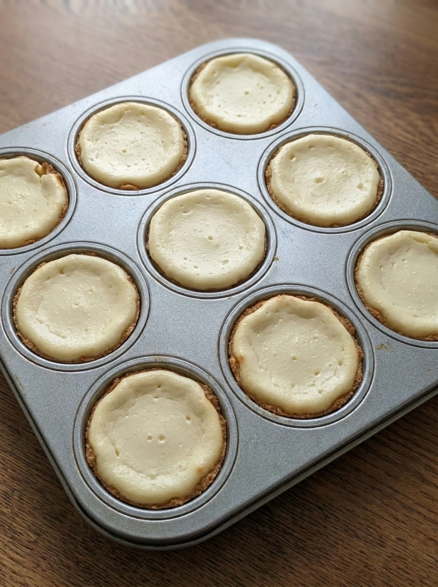 Baked mini cheesecakes with lightly browned crust edges