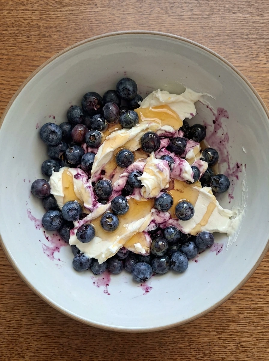 Blueberries mixed with cream cheese and honey for Blueberry Grilled Cheese