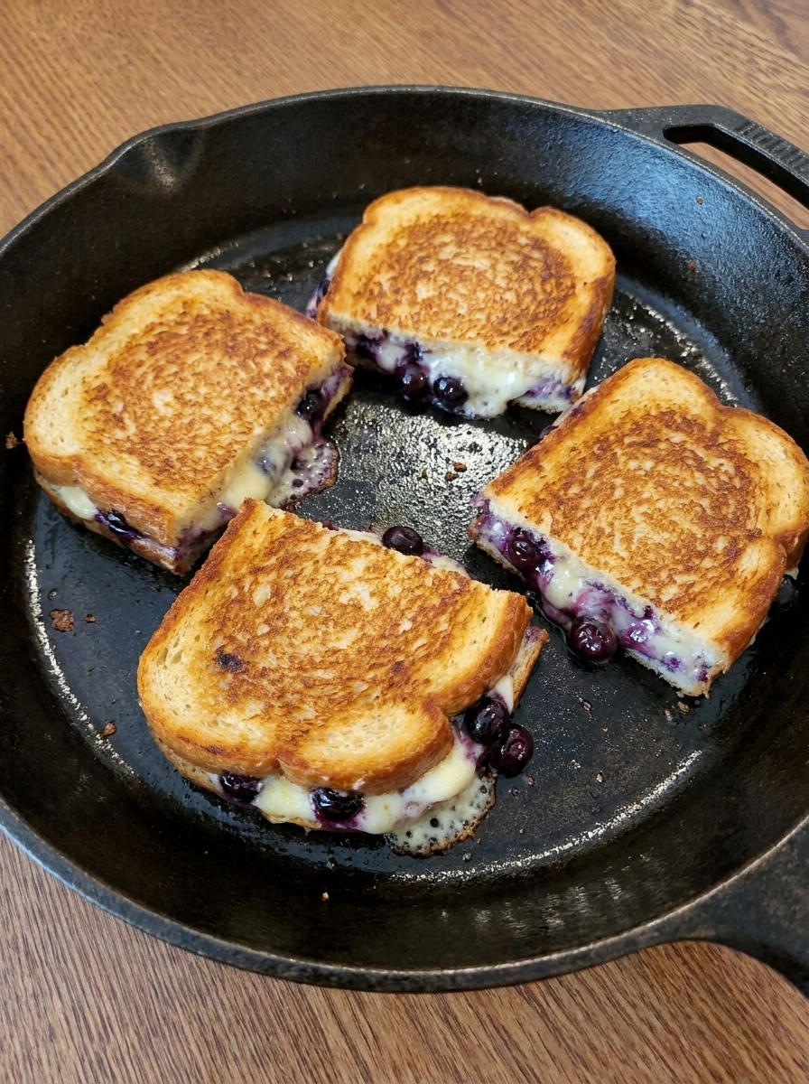Blueberry Grilled Cheese after flipping with melted cheese inside