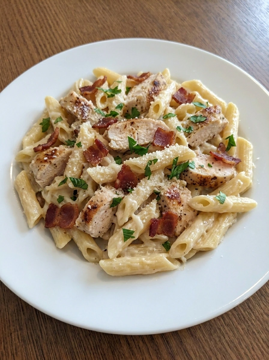 Plated Chicken Bacon Ranch Pasta with parsley