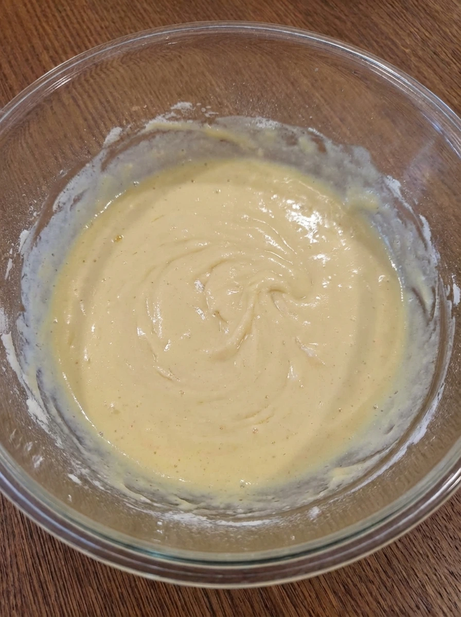 Loose pale custard base just mixed for banana pudding
