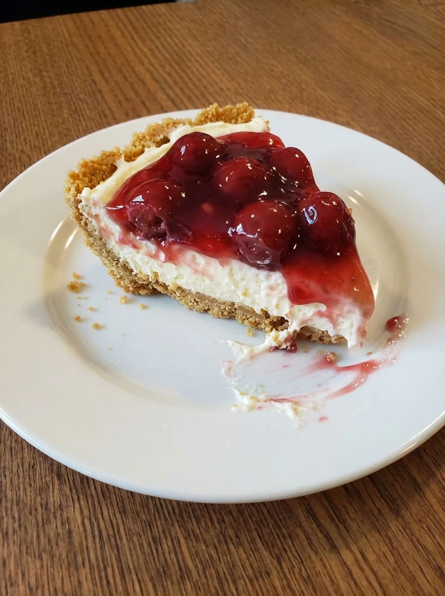 Sliced Classic Cherry Delight with layered crust cream and cherry topping