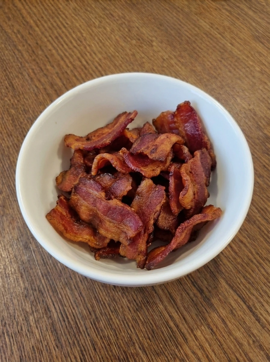 Crisp browned bacon pieces for Cobb Salad