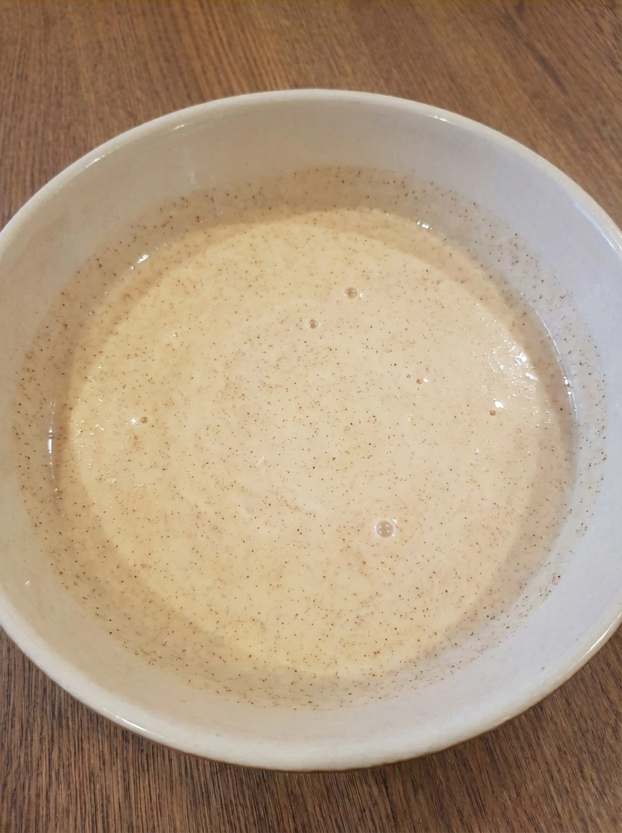 Smooth cinnamon custard mixed for Classic French Toast