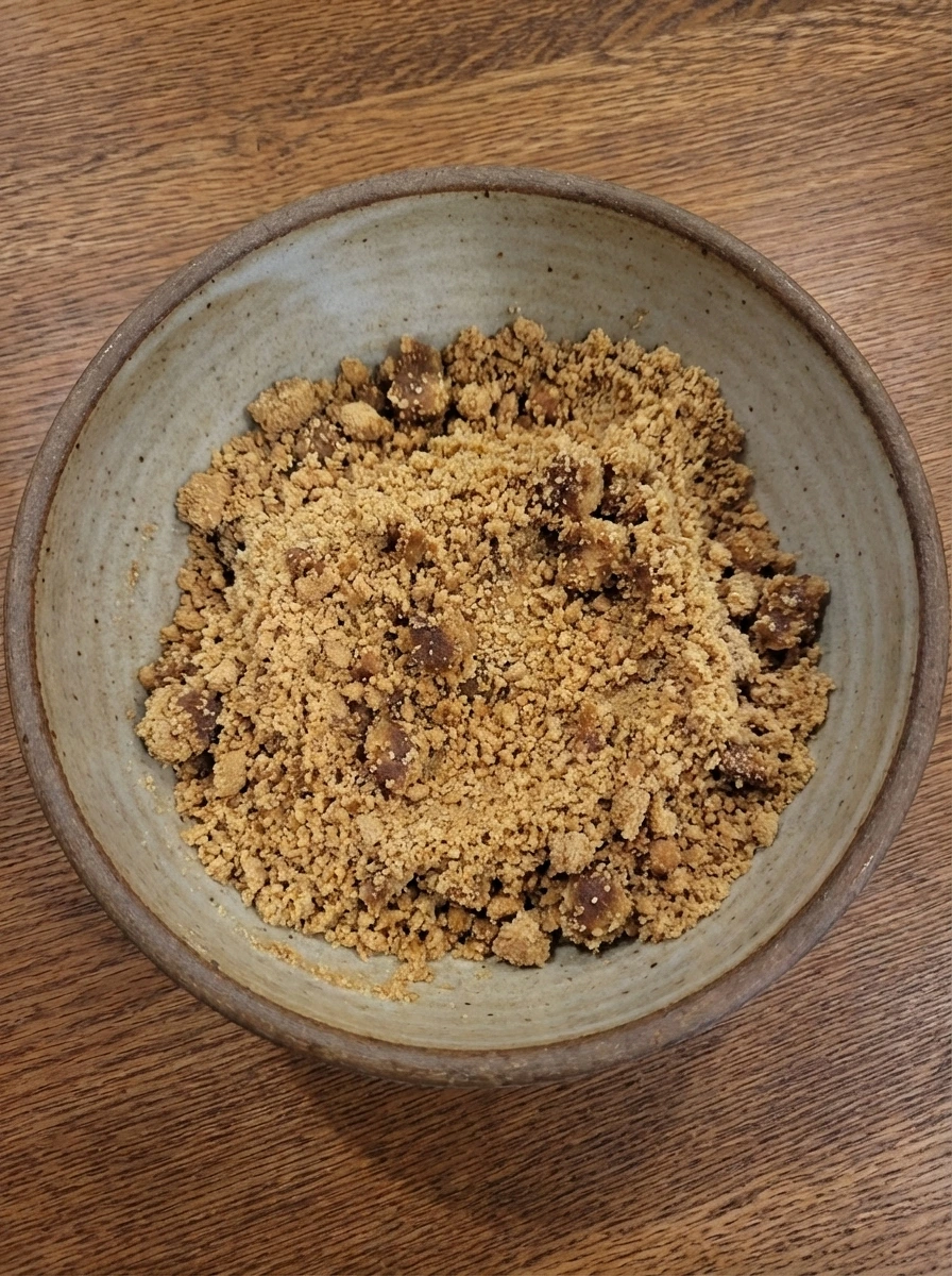 Buttery graham cracker crumbs mixed into a damp crust mixture