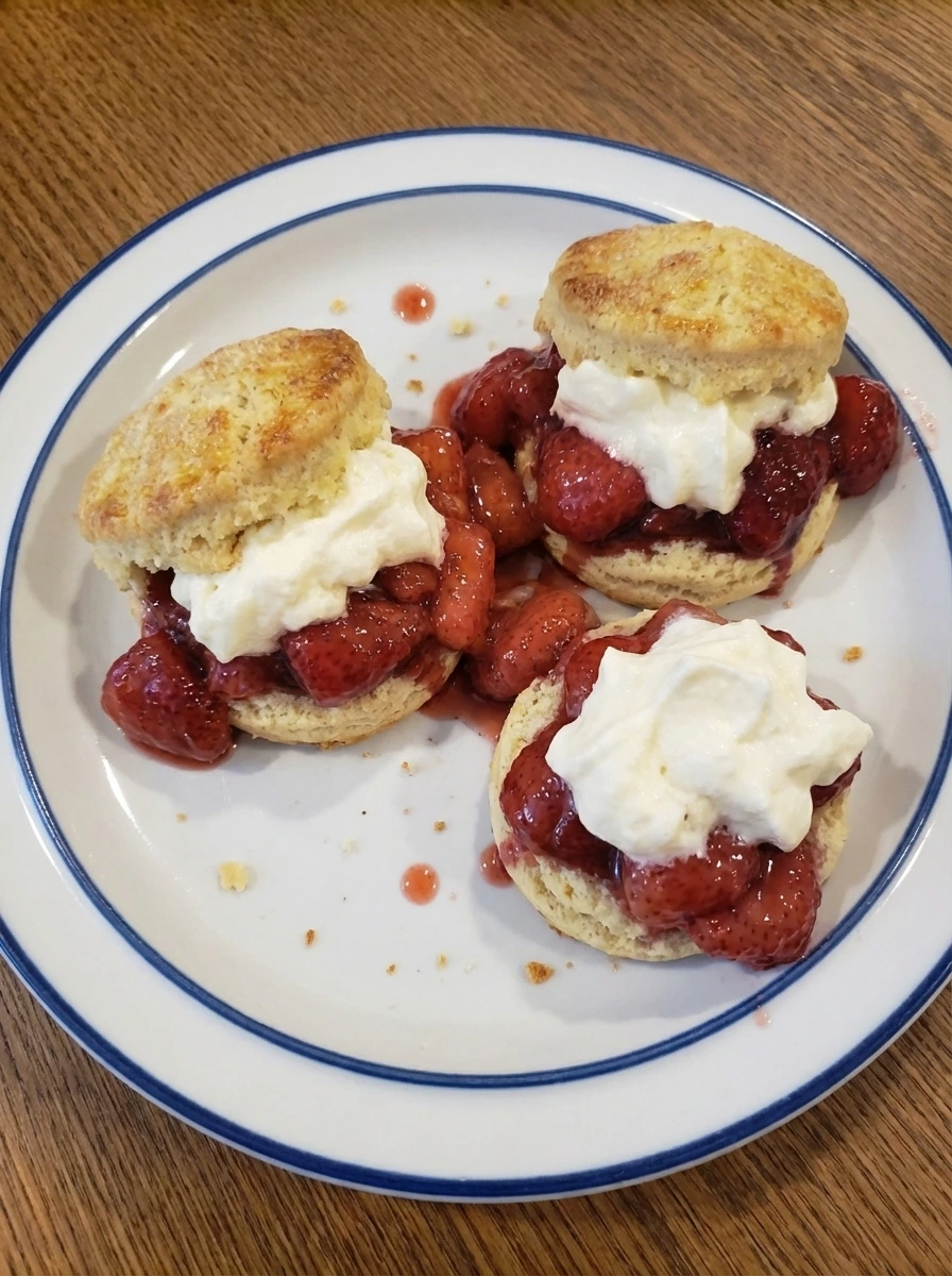 Finished Classic Strawberry Shortcake plated and ready to serve