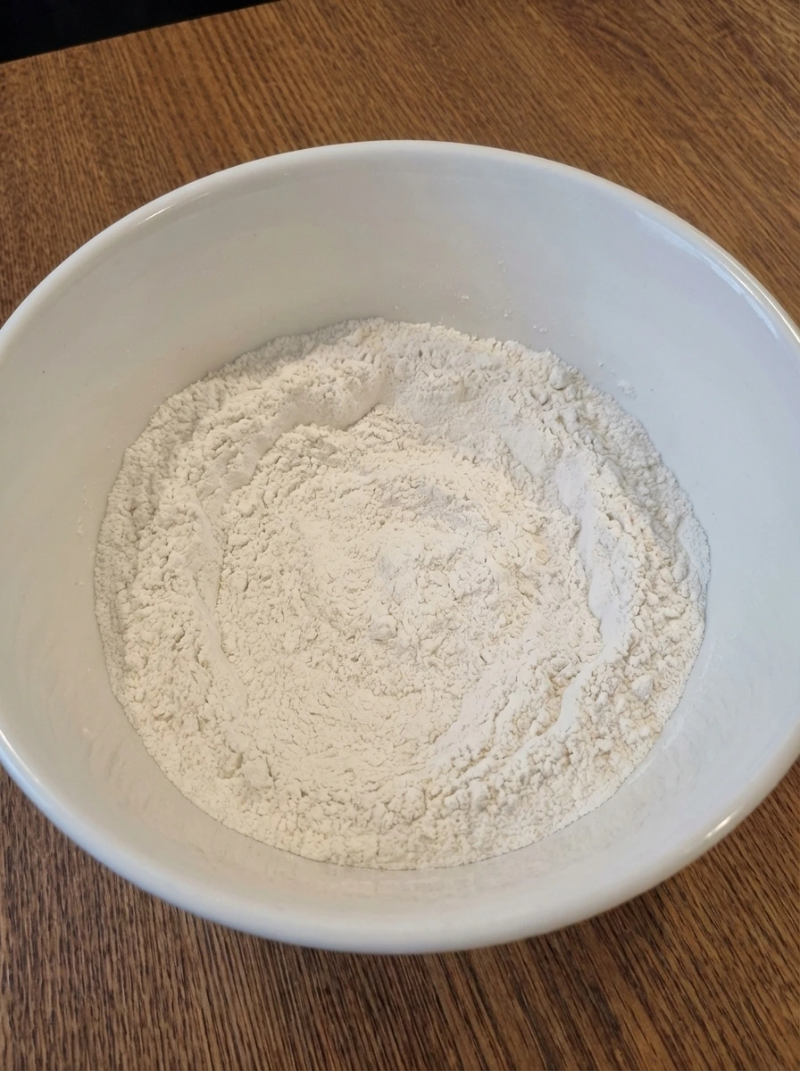 Dry ingredients mixed for strawberry shortcake dough