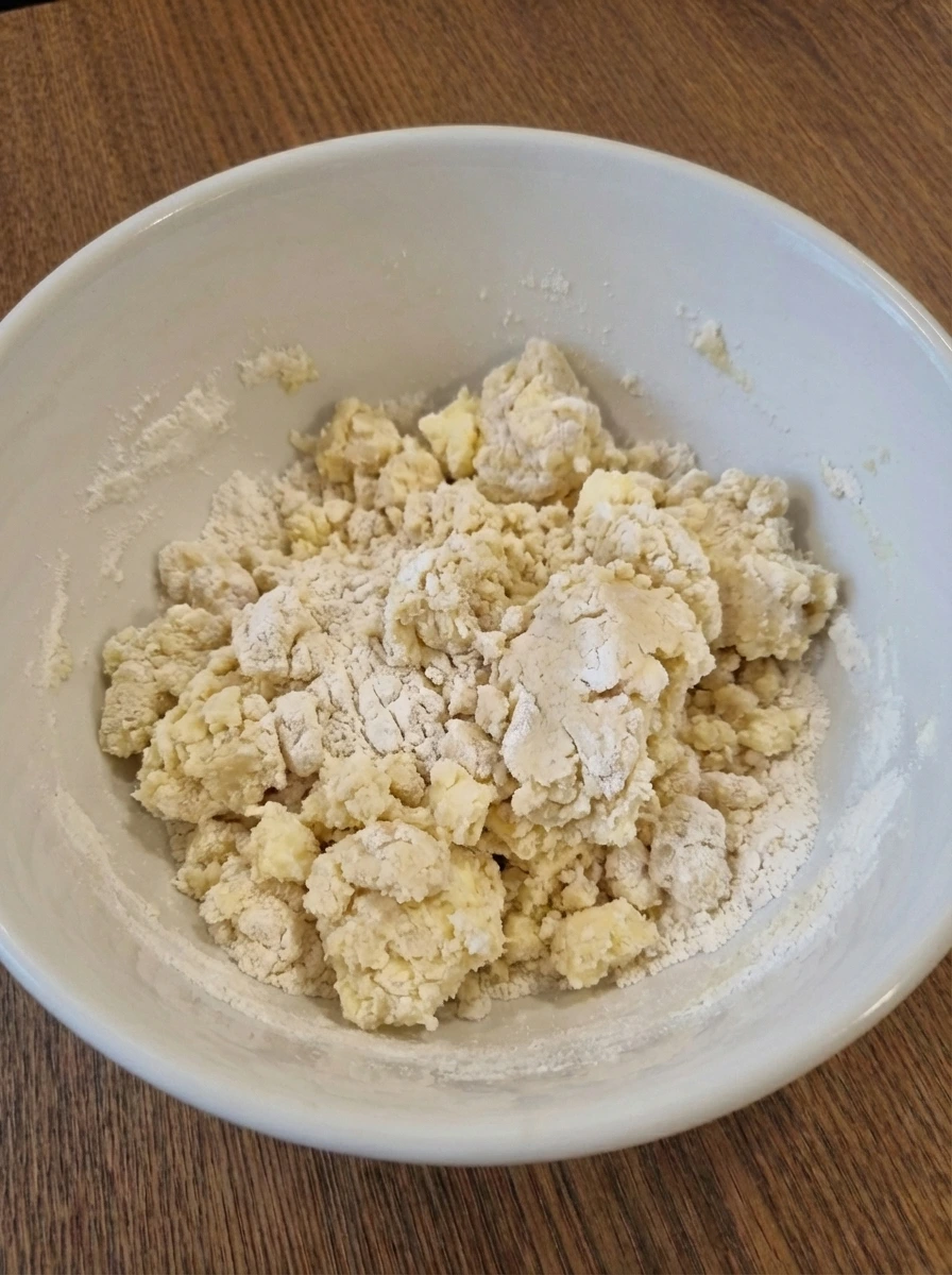 Shaggy dough mixed for strawberry shortcake biscuits