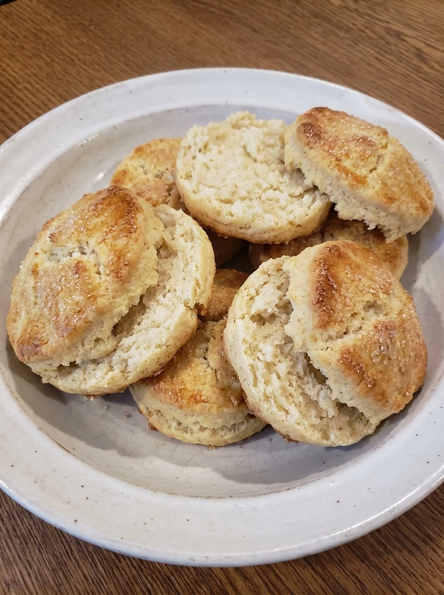 Warm shortcakes split open for layering