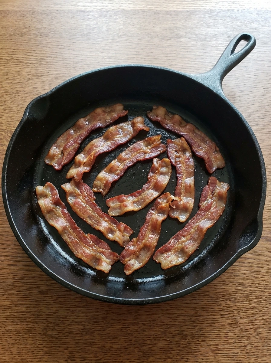 Crisp browned bacon slices for a Classic Turkey Club Sandwich.