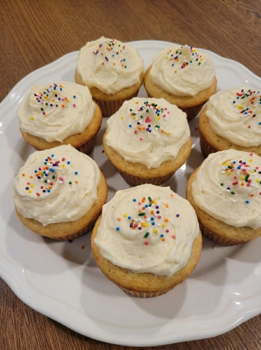 Plated Classic Vanilla Cupcakes ready to serve