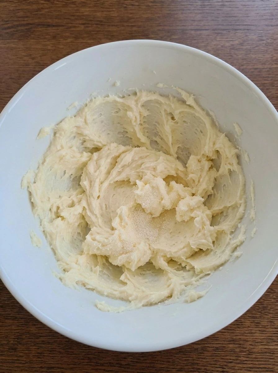 Creamed butter and sugar for vanilla cupcake batter