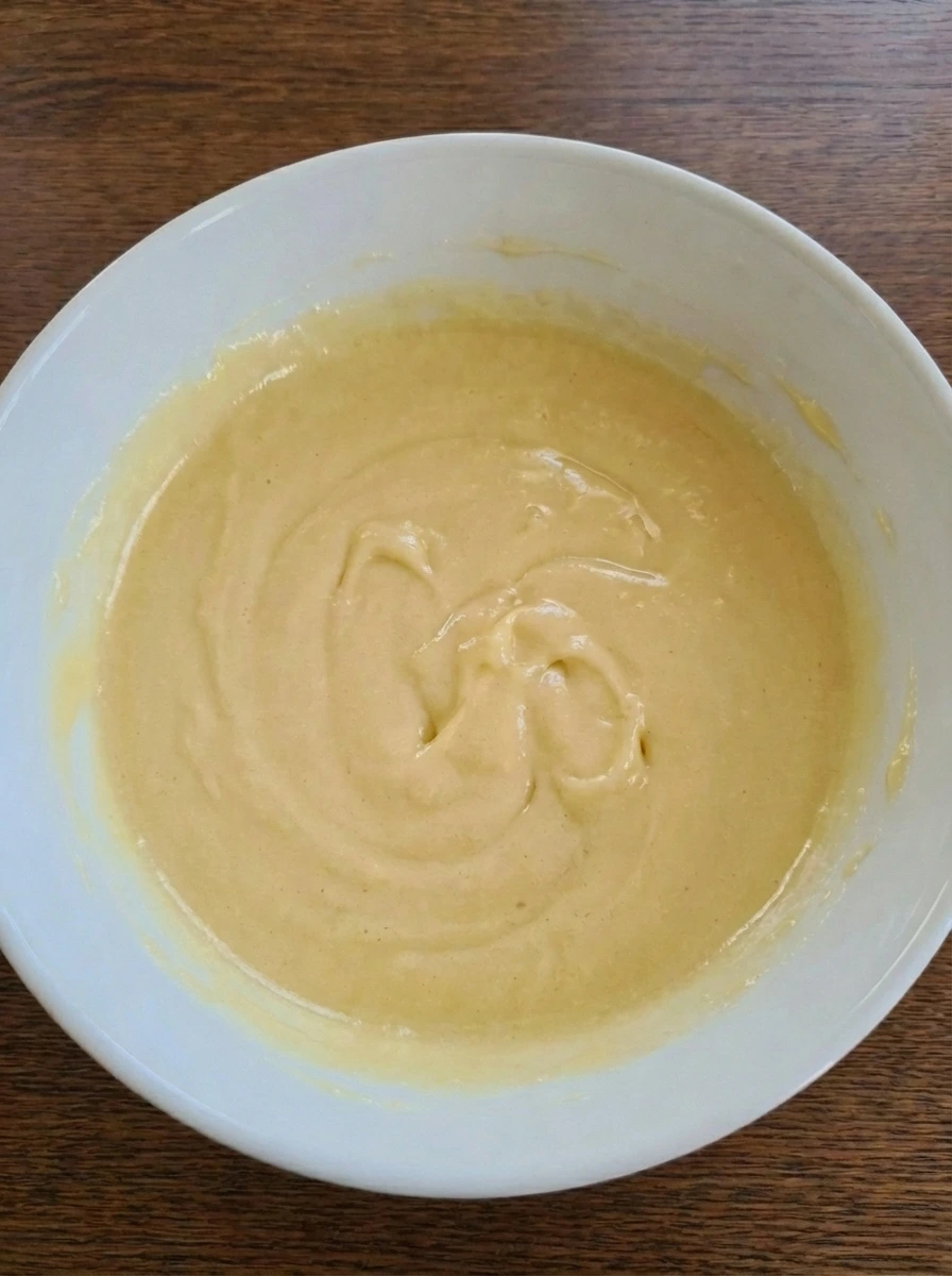 Smooth mixed vanilla cupcake batter in a bowl