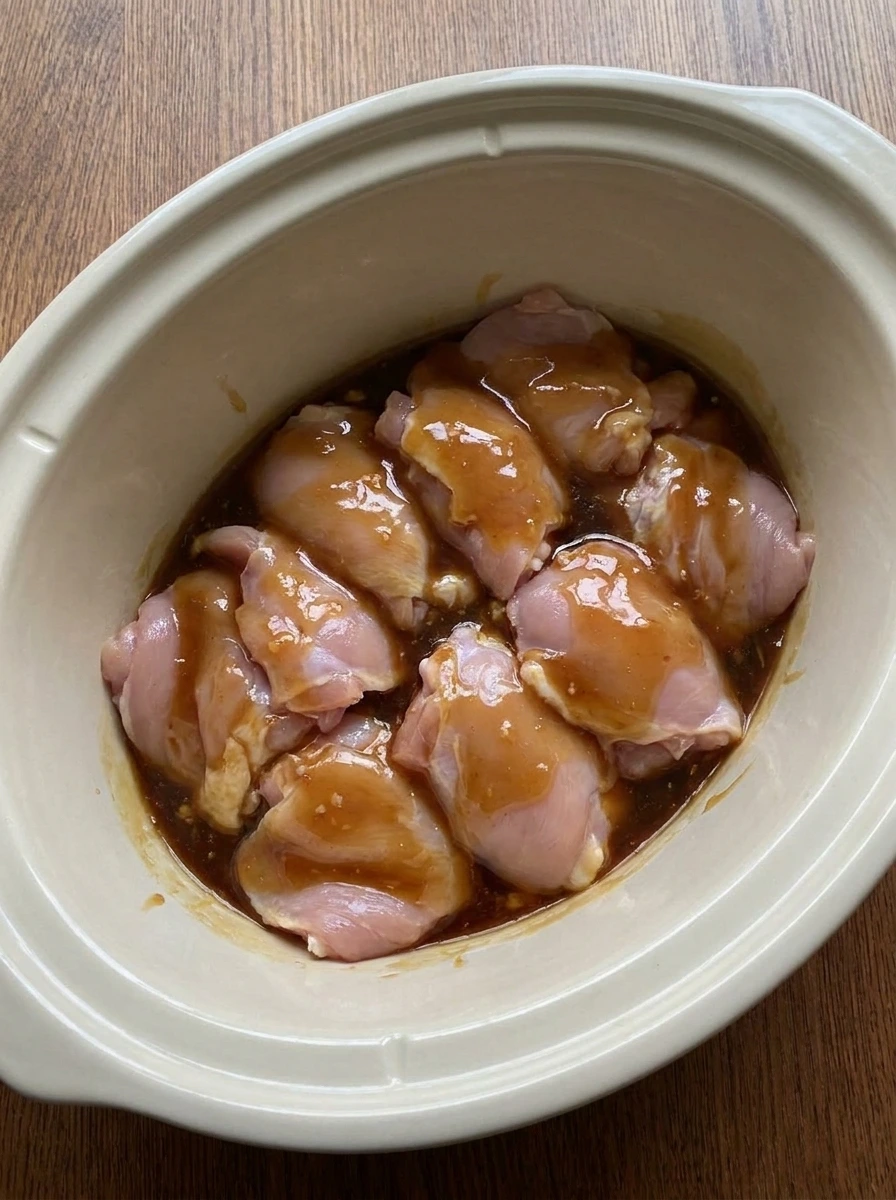Boneless skinless chicken thighs coated in honey sauce
