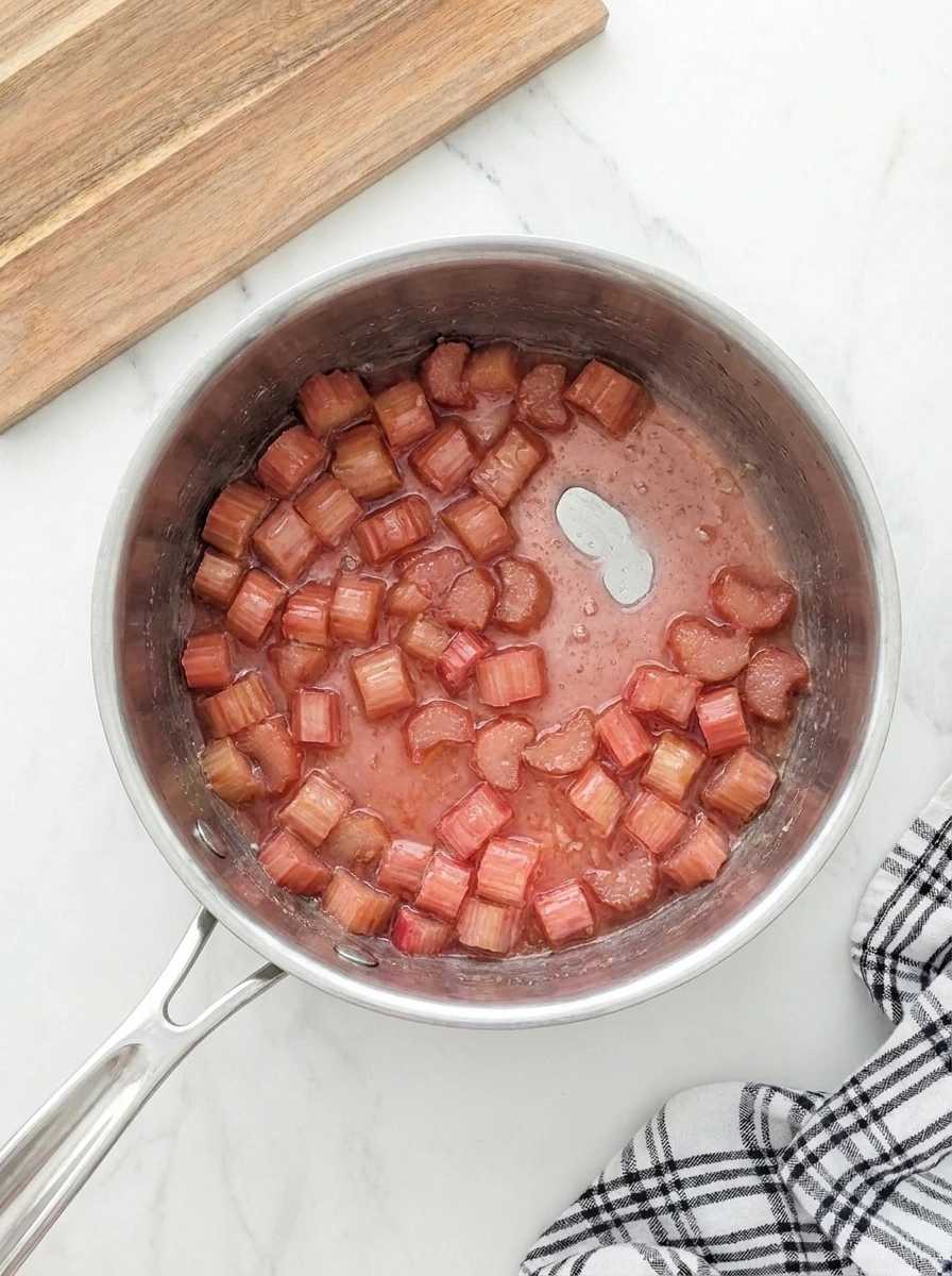 Cooked rhubarb filling for Rhubarb Cheesecake Bombs