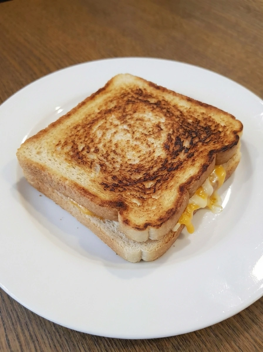 First side of grilled cheese browned and crisp