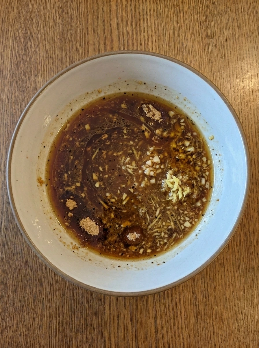 Savory soy garlic sauce mixed for Crock Pot Beef and Broccoli