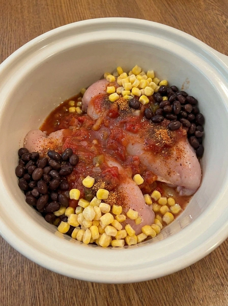 Chicken with black beans and corn in the slow cooker