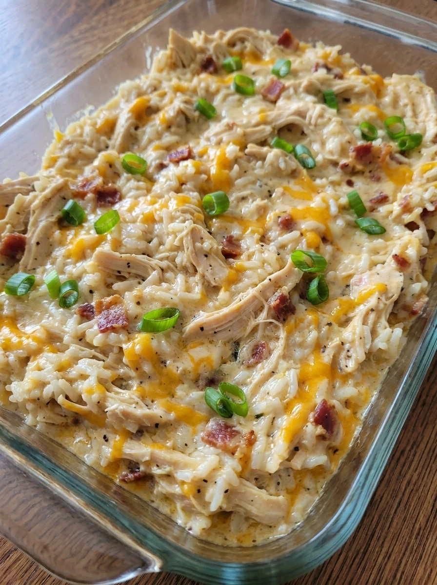 Creamy chicken mixture folded with rice for Crockpot Crack Chicken and Rice.