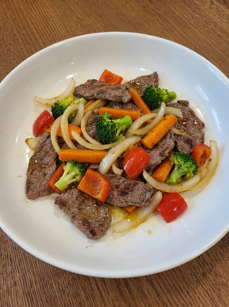 Beef with layered vegetables for Easy Beef Stir Fry