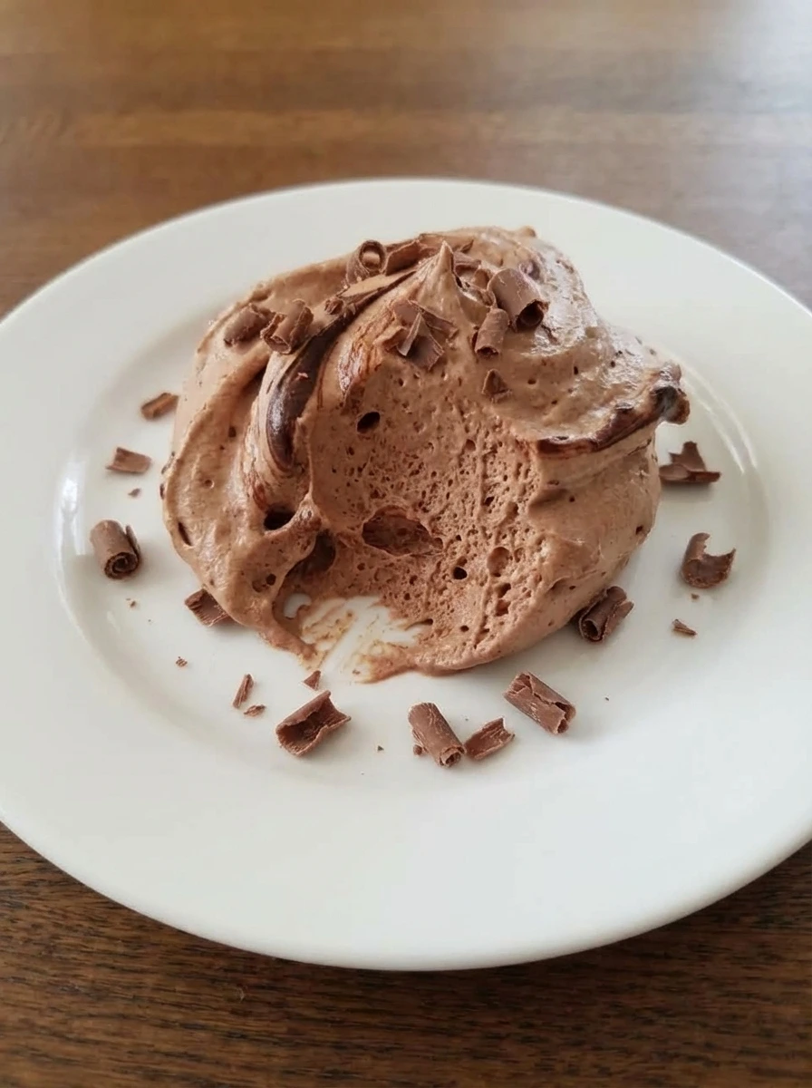 Finished Easy Chocolate Mousse with chocolate shavings.