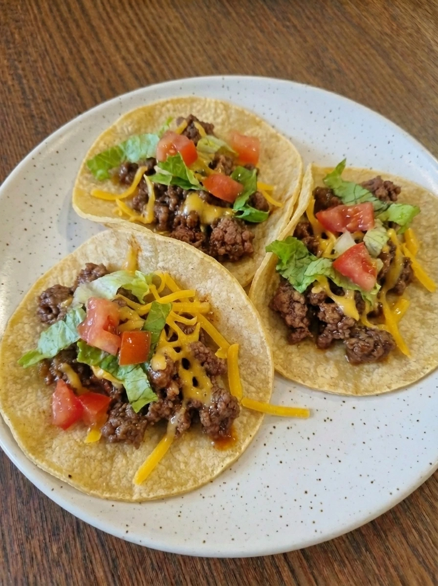 Tacos topped with cheese lettuce and tomatoes for Easy Ground Beef Tacos