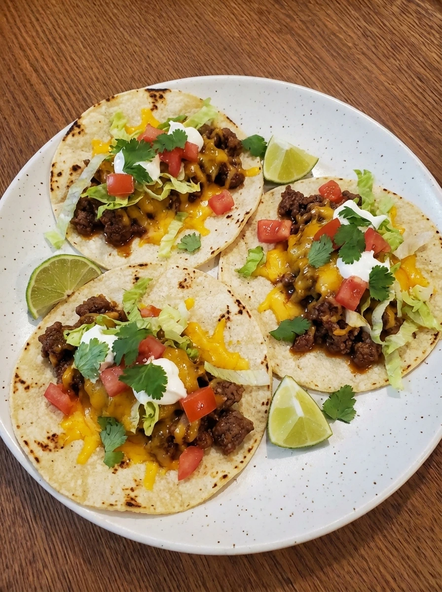 Fully plated Easy Ground Beef Tacos ready to serve