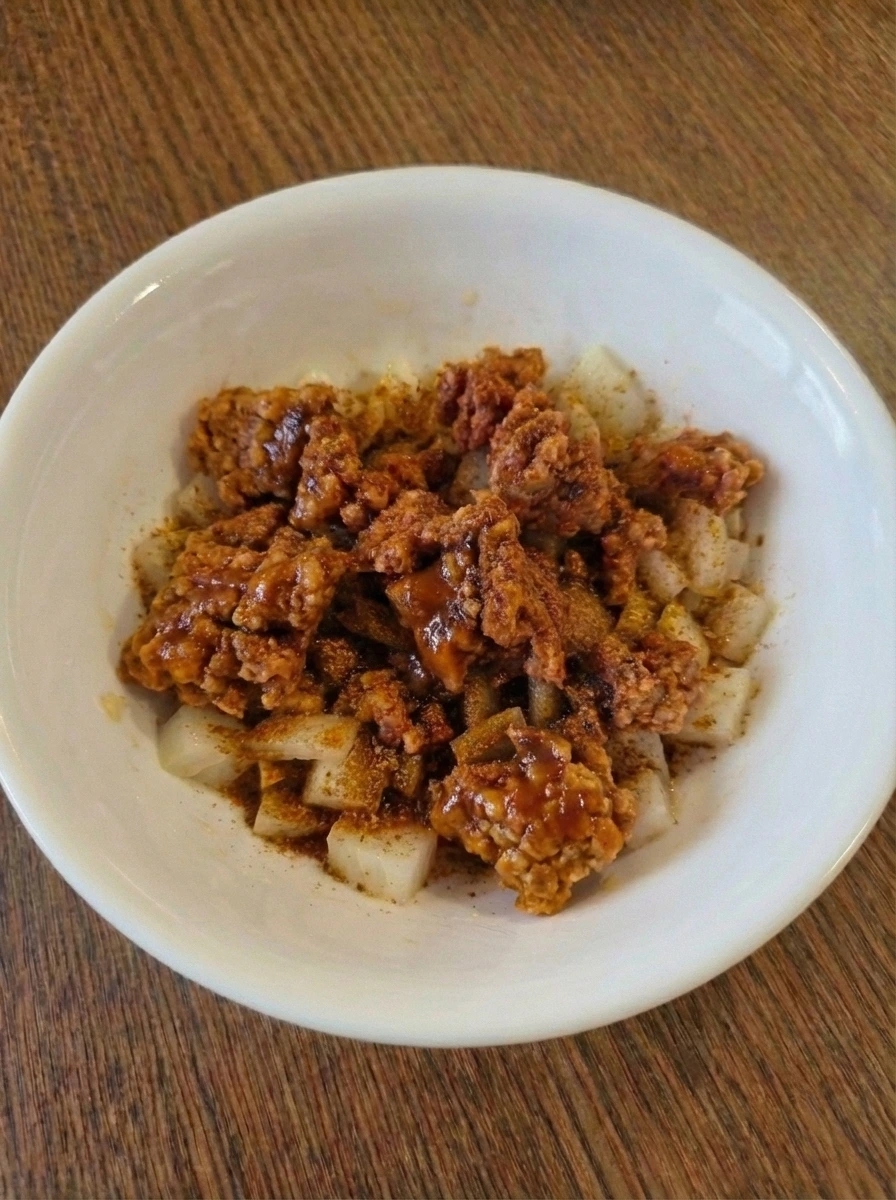 Browned saucy ground beef filling for Easy Ground Beef Tacos