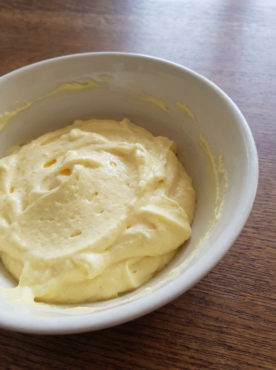 Fluffy pale yellow lemon filling after whipped cream is folded in