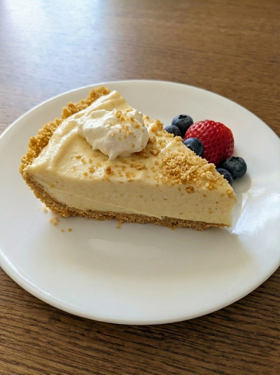 Finished Easy No Bake Cheesecake slice ready to serve.