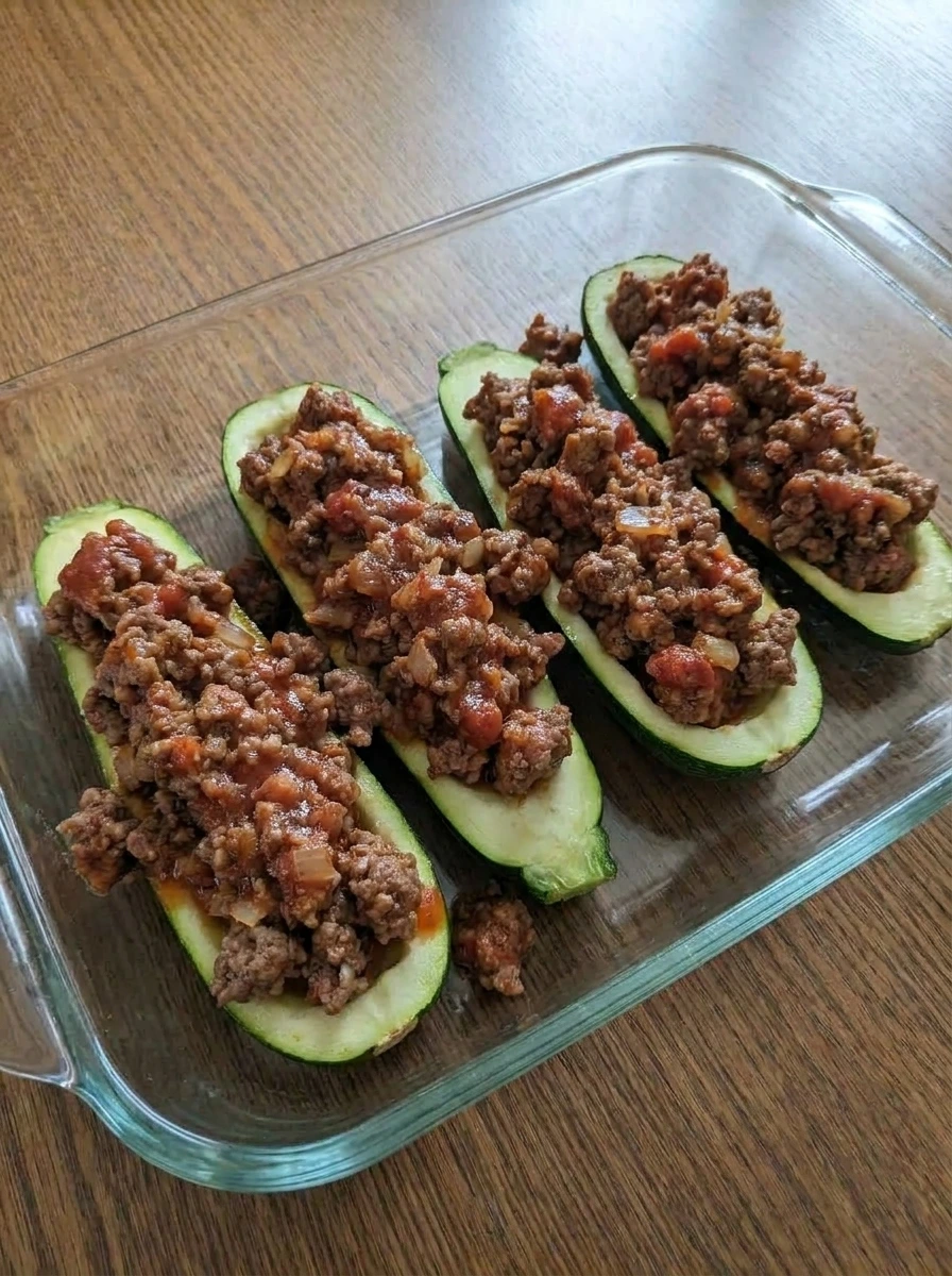 Zucchini filled with beef