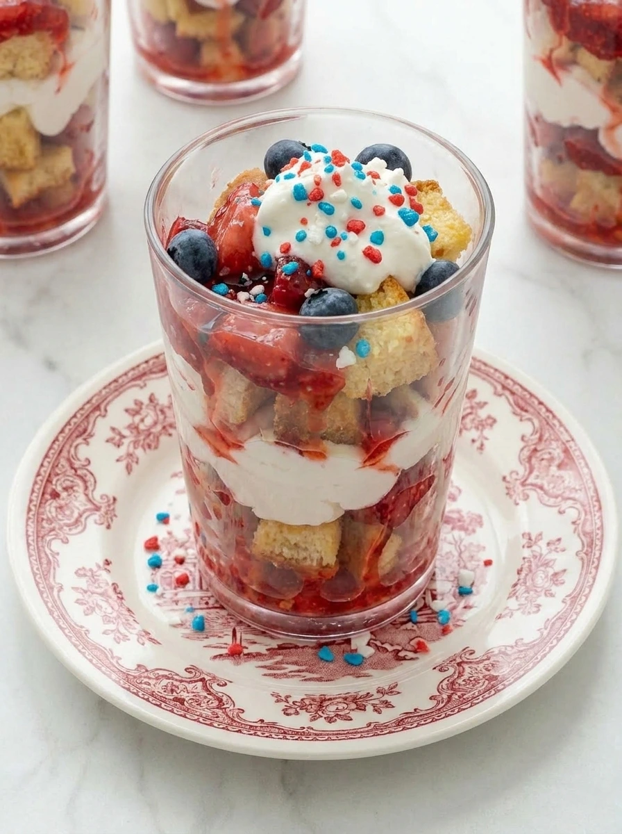 Single Firecracker Strawberry Shortcake Cup with strawberries, blueberries and popping candy.