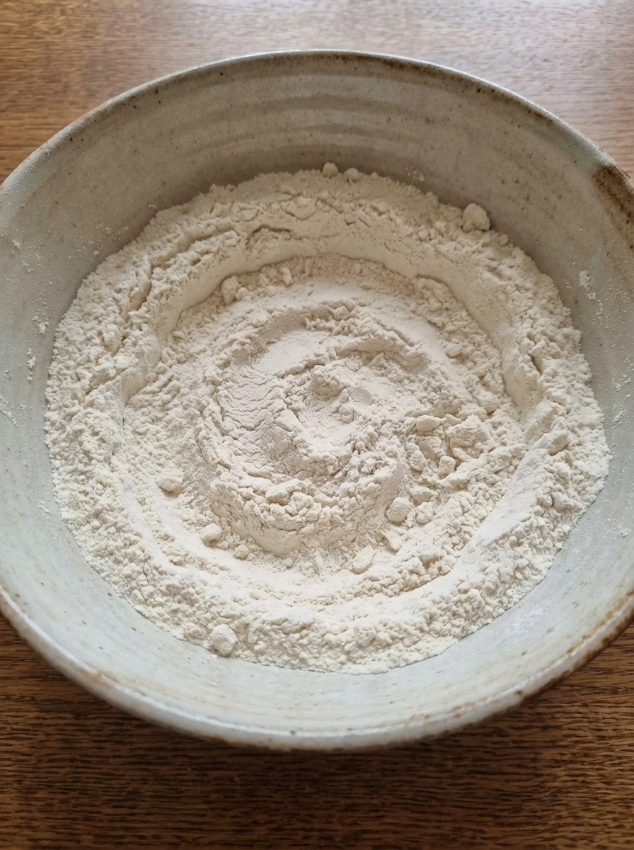 Dry pancake ingredients mixed in a bowl for Fluffy Buttermilk Pancakes
