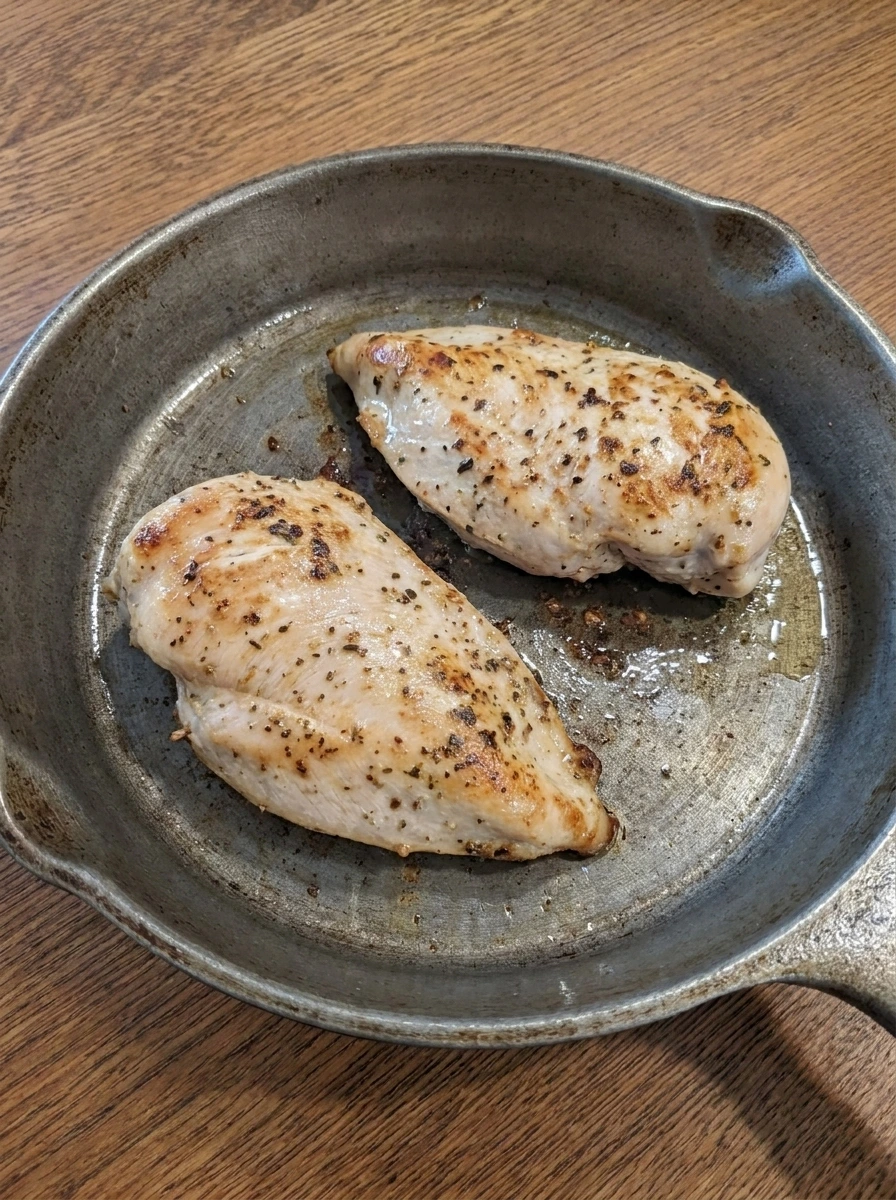 Golden cooked chicken breasts for Greek Chicken Bowl