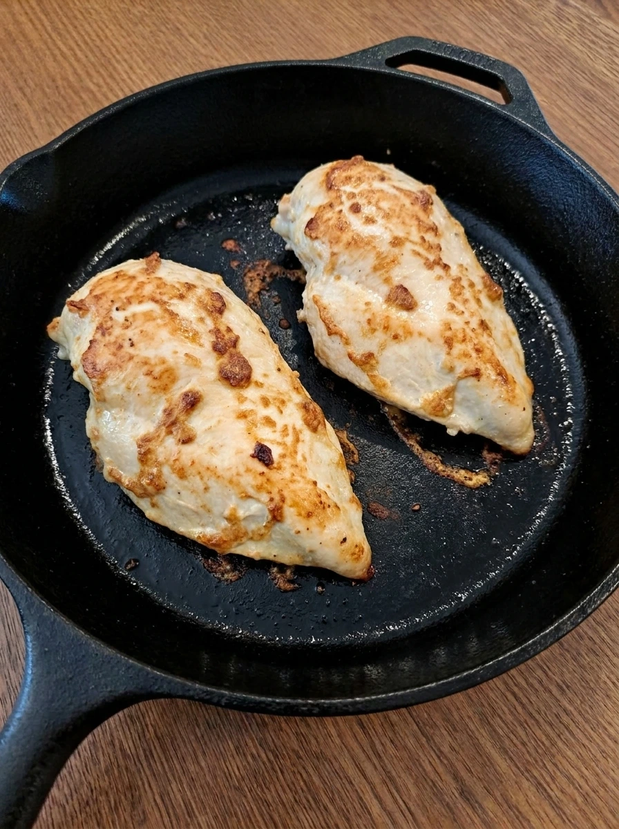 Cooked browned chicken breasts for Greek Chicken Gyro Bowl
