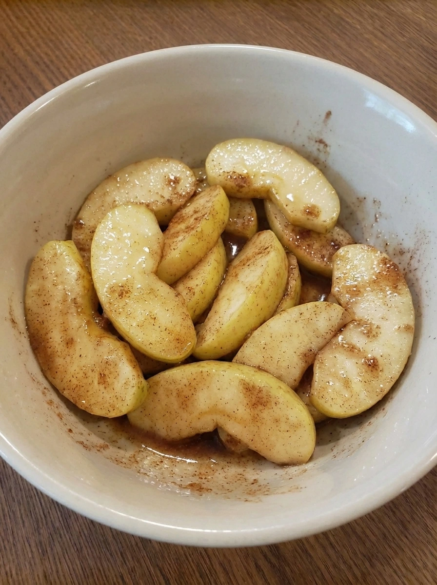 Apple pie filling fully mixed until glossy and evenly coated
