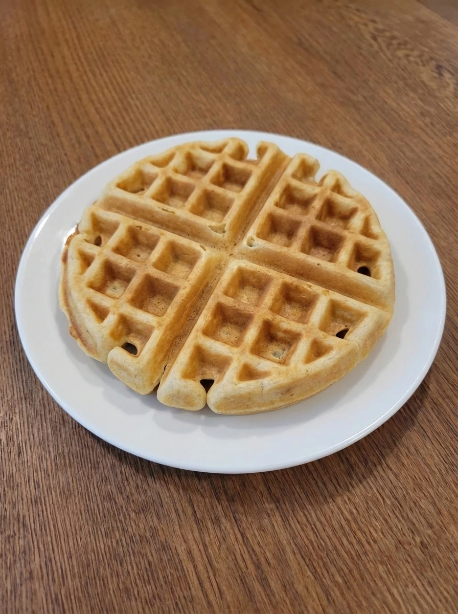 Belgian waffle cooked until lightly golden with crisp edges