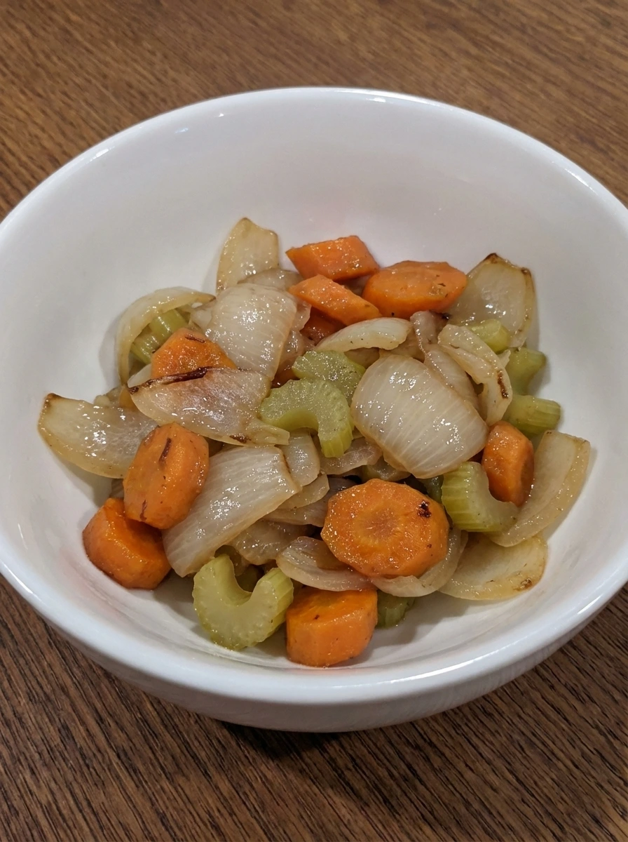 Softened onion carrots and celery for chicken noodle soup
